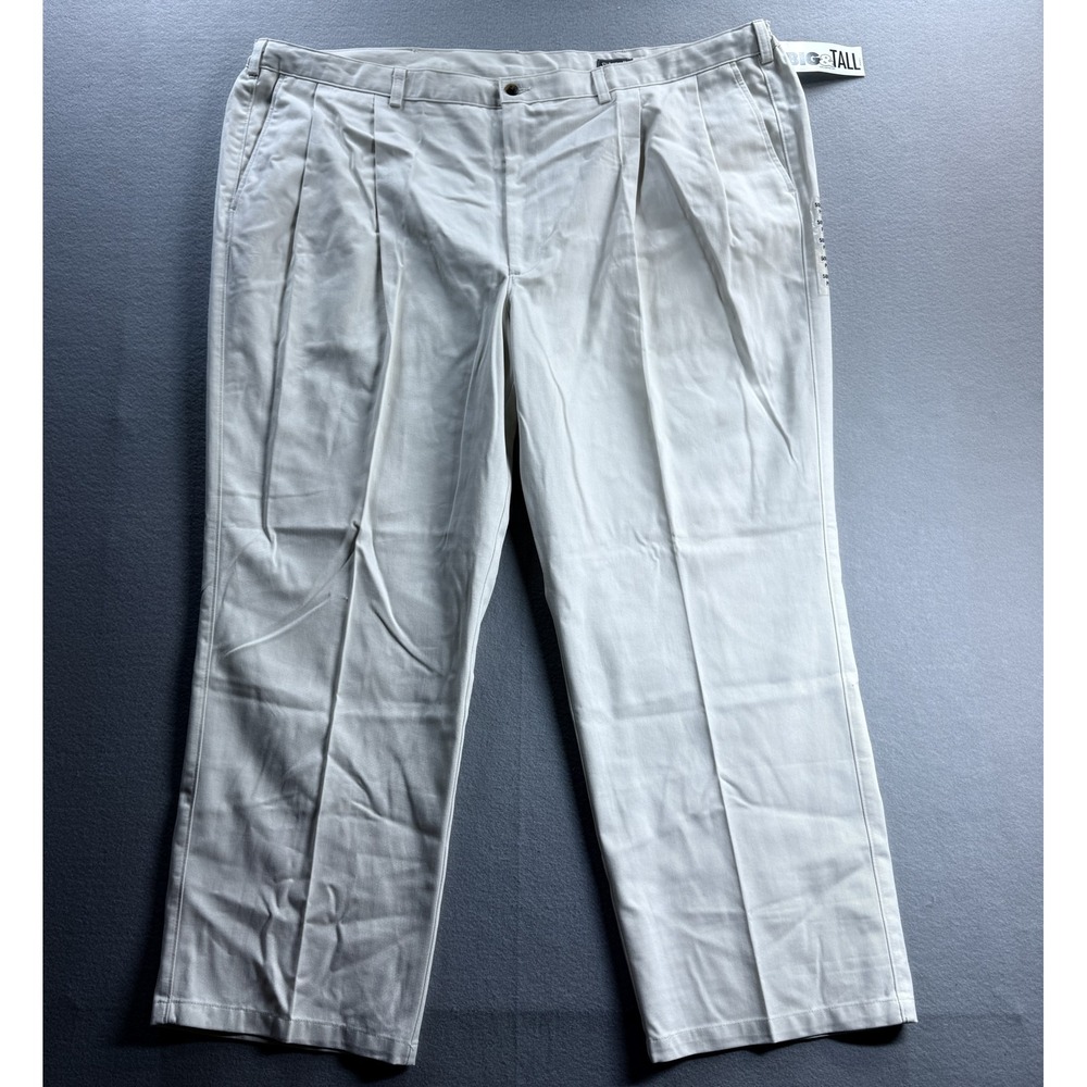 St. Johns Bay Pants Mens 50x30 Beige Relaxed Fit Worry Free Big & Tall Pleated